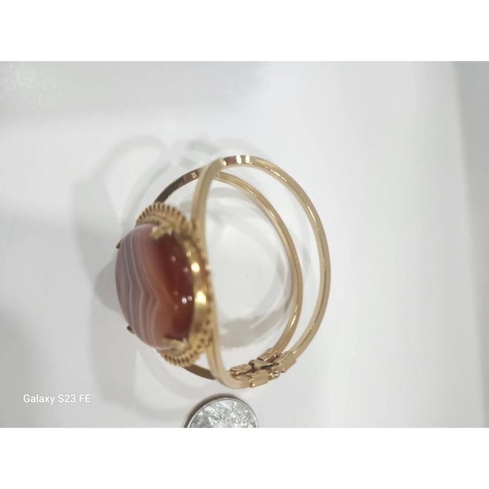 Vintage Victorian Style Agate Gem Bracelet In Gold Tone Setting Bangel Jewelery - Picture 6 of 6